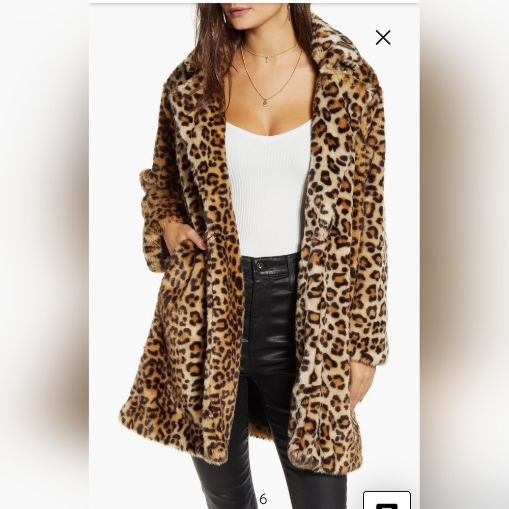 NWT Blank NYC Leopard Print Faux Fur Long Coat XS Mob Wife